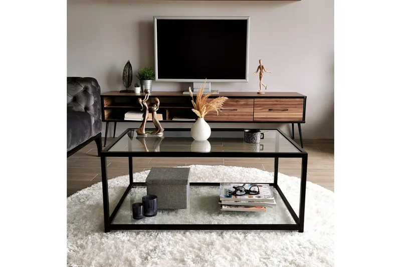 Sabani Soffbord 90 cm med Förvaring Hylla - Glas/Svart - Möbler - Bord & matgrupper - Soffbord