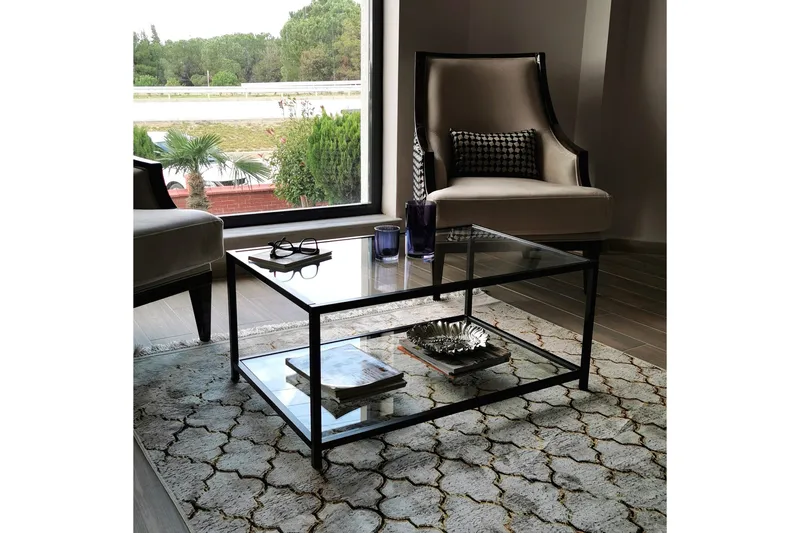 Sabani Soffbord 90 cm med Förvaring Hylla - Glas/Svart - Möbler - Bord & matgrupper - Soffbord