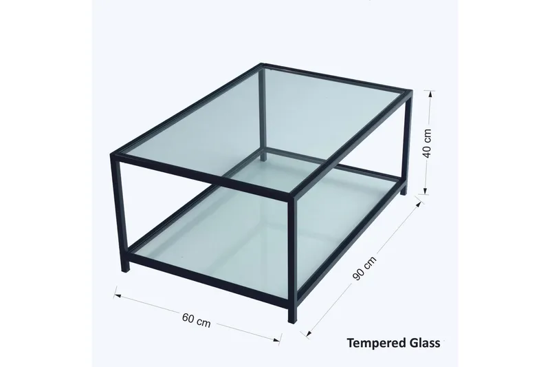 Sabani Soffbord 90 cm med Förvaring Hylla - Glas/Svart - Möbler - Bord & matgrupper - Soffbord