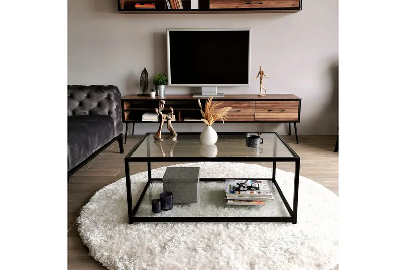 Sabani Soffbord 90 cm med Förvaring Hylla - Glas/Svart - Möbler - Bord & matgrupper - Soffbord