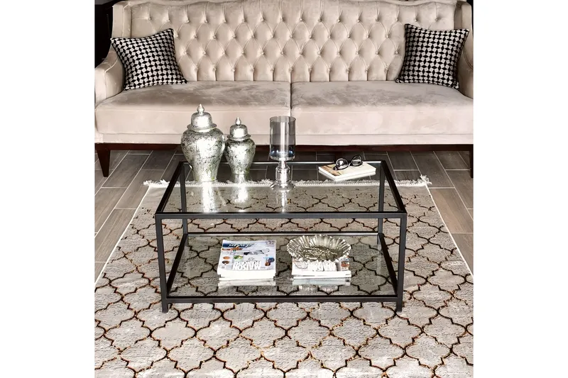 Sabani Soffbord 90 cm med Förvaring Hylla - Glas/Svart - Möbler - Bord & matgrupper - Soffbord