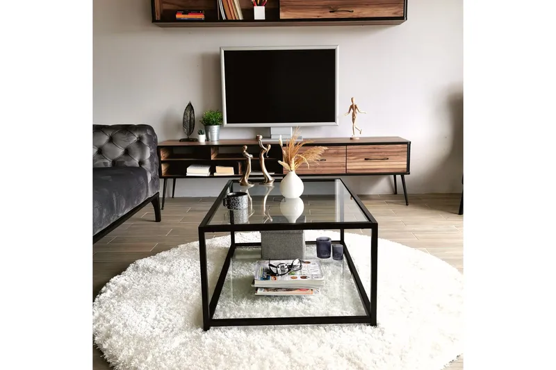 Sabani Soffbord 90 cm med Förvaring Hylla - Glas/Svart - Möbler - Bord & matgrupper - Soffbord