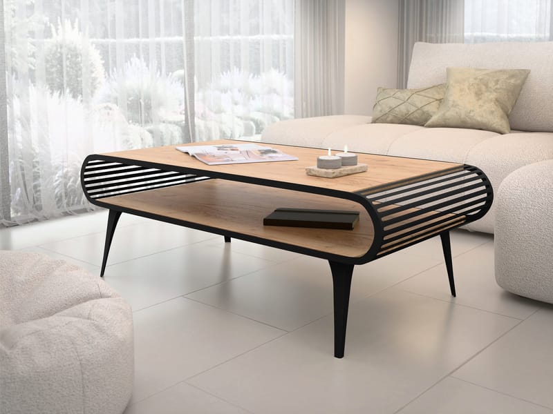 Salvaris Soffbord 120 cm - Svart med bordsskiva i naturlig trälook - Möbler - Bord & matgrupper - Soffbord