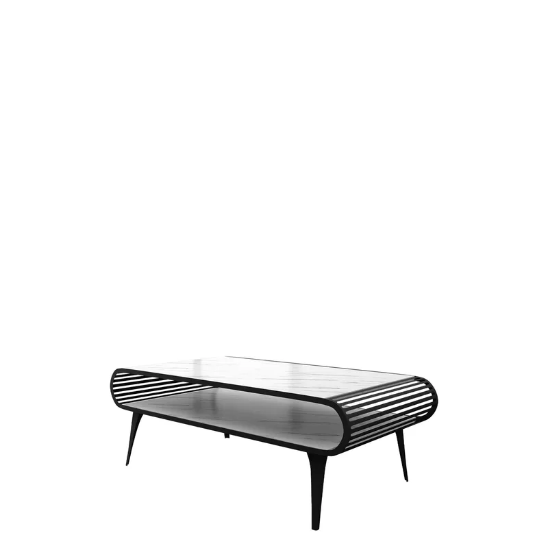 Salvaris Soffbord 120 cm, Svart med vit marmordekor