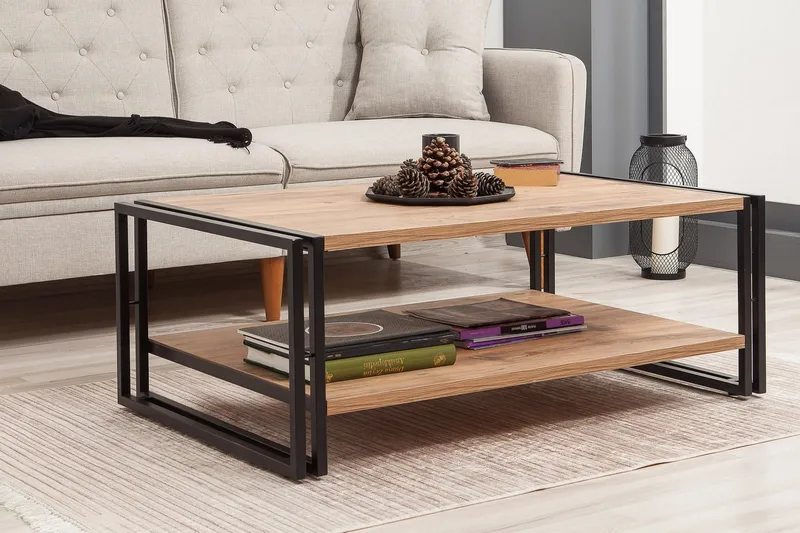 Sapphira Soffbord 110 cm med Förvaring Hylla - Trä/Svart - Möbler - Bord & matgrupper - Soffbord