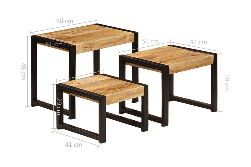 Satsbord 3 st massivt mangoträ - Brun - Möbler - Bord & matgrupper - Soffbord