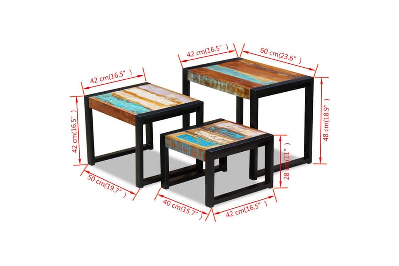 Satsbord i 3 delar återvunnet massivt trä - Flerfärgad - Soffbord - Satsbord
