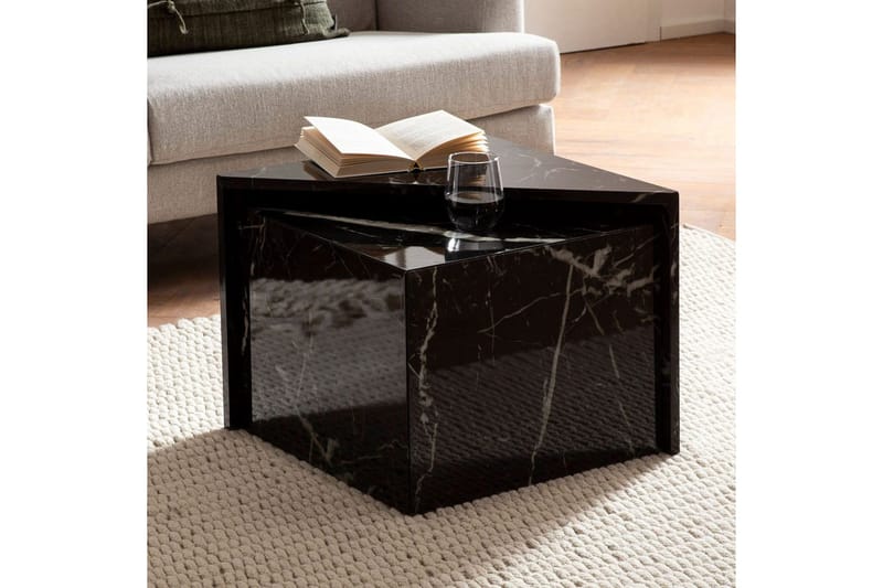 Satsbord Wohnling Set om 2 MONOBLOC högglans triangulär, modern stil Marmor, Svart - Marmor, Svart - Möbler - Bord & matgrupper - Soffbord