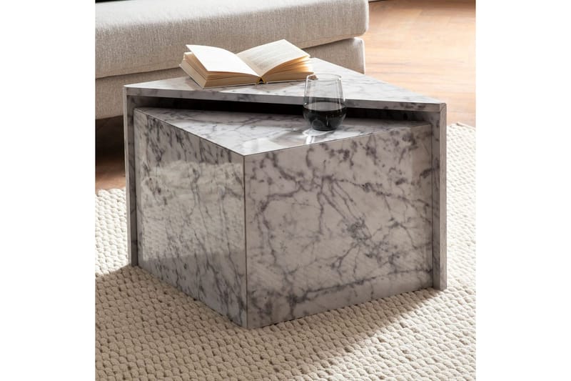 Satsbord Wohnling Set om 2 MONOBLOC högglans triangulär, modern stil Marmor, Vit - Marmor, Vit - Möbler - Bord & matgrupper - Soffbord - Kistbord
