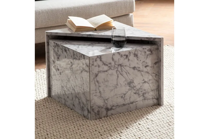 Satsbord Wohnling Set om 2 MONOBLOC högglans triangulär, modern stil Marmor, Vit - Marmor, Vit - Möbler - Bord & matgrupper - Soffbord
