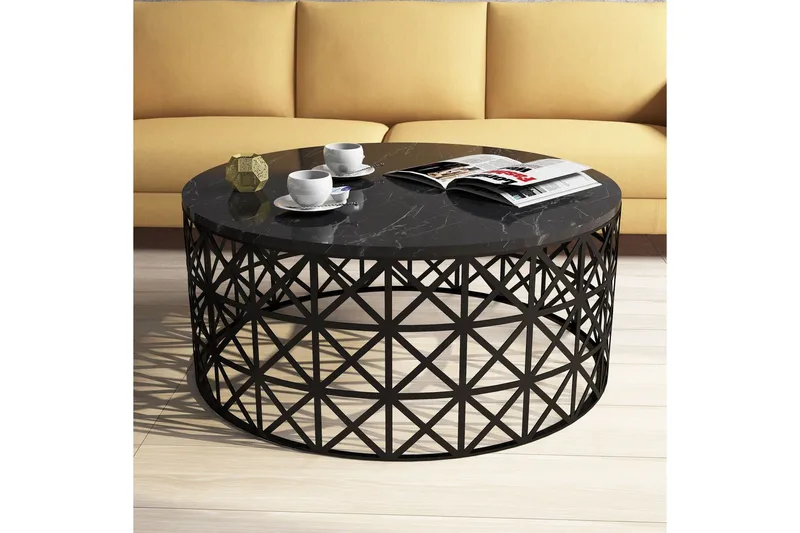 Schammel Soffbord 90 cm Runt Marmormönster - Svart - Möbler - Bord & matgrupper - Soffbord