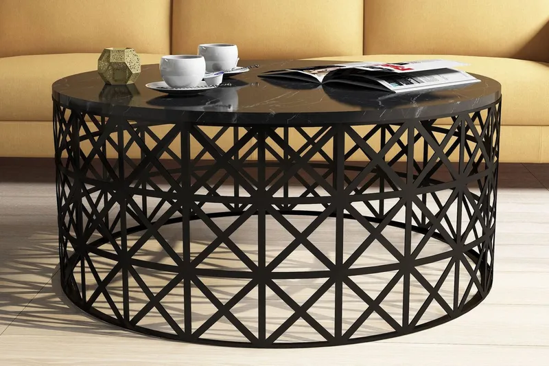 Schammel Soffbord 90 cm Runt Marmorm önster - Svart - Möbler - Bord & matgrupper - Soffbord