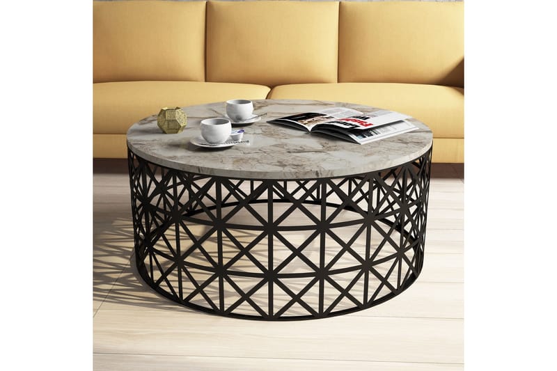 Schammel Soffbord 90 cm Runt Marmormönster - Vit/Svart - Möbler - Bord & matgrupper - Soffbord