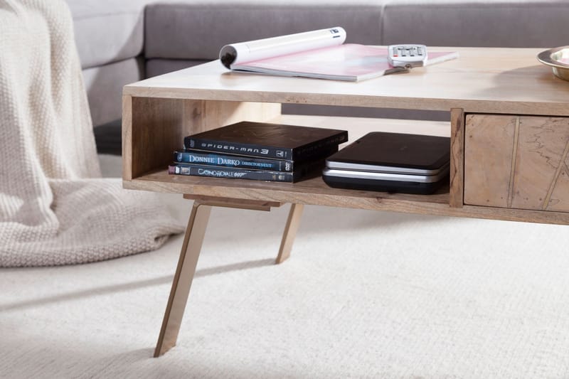 Sekuterski Soffbord 95 cm med Förvaring Låda + Hylla - Massivt Trä - Möbler - Bord & matgrupper - Soffbord