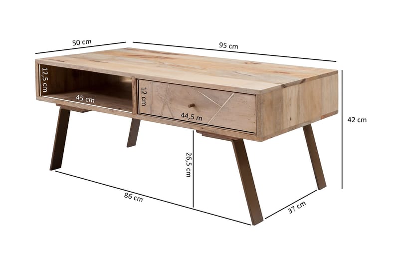 Sekuterski Soffbord 95 cm med Förvaring Låda + Hylla - Massivt Trä - Möbler - Bord & matgrupper - Soffbord