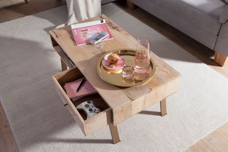 Sekuterski Soffbord 95 cm med Förvaring Låda + Hylla - Massivt Trä - Möbler - Bord & matgrupper - Soffbord - Soffbord med förvaring