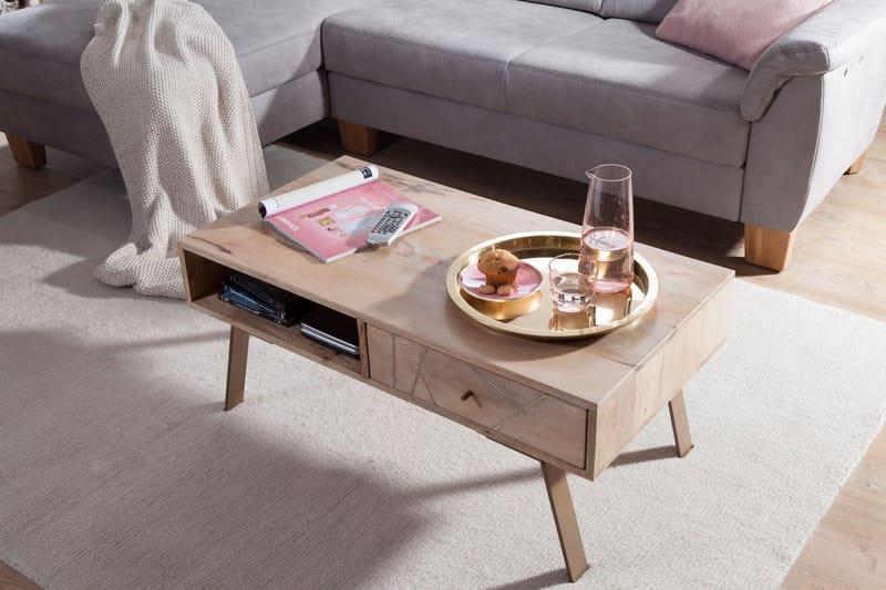 Sekuterski Soffbord 95 cm med Förvaring Låda + Hylla - Massivt Trä - Möbler - Bord & matgrupper - Soffbord - Soffbord med förvaring