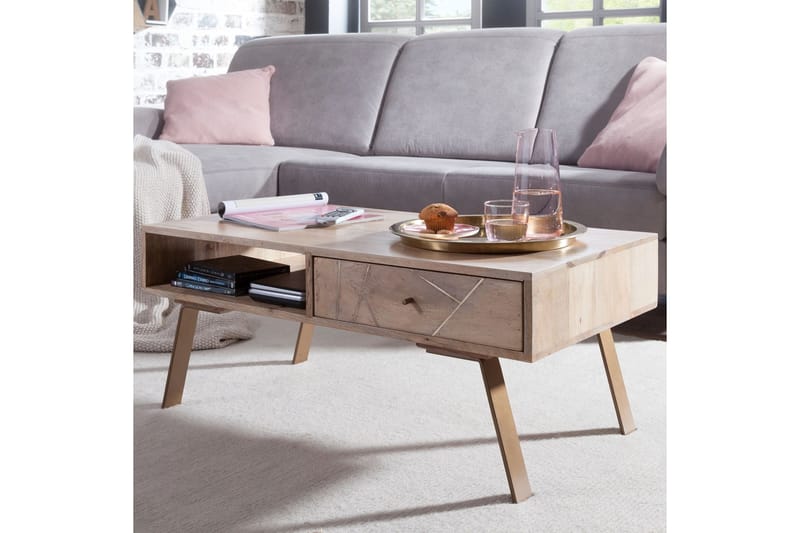 Sekuterski Soffbord 95 cm med Förvaring Låda + Hylla - Massivt Trä - Möbler - Bord & matgrupper - Soffbord - Soffbord med förvaring