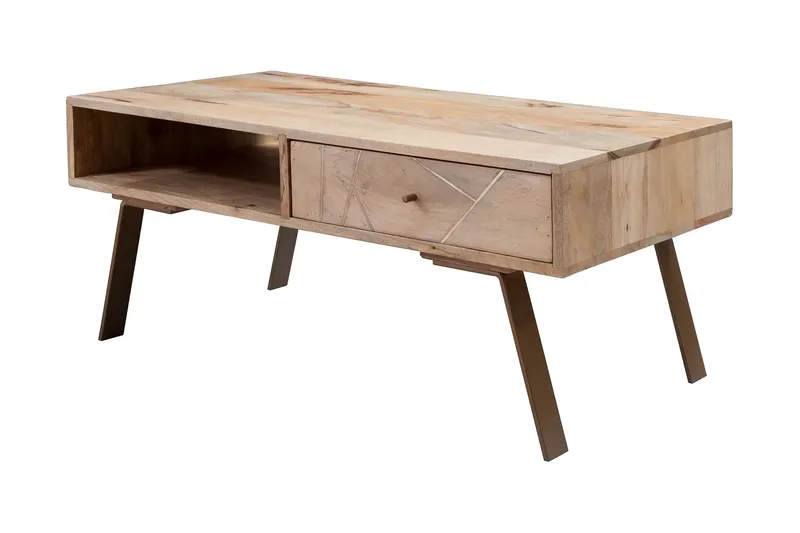 Sekuterski Soffbord 95 cm med Förvaring Låda + Hylla, Massivt Trä