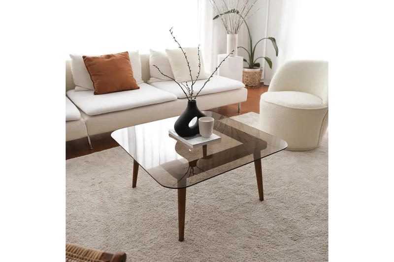 Selter Kvadratiskt Soffbord 80 cm i Glas med Träben - Brun - Möbler - Bord & matgrupper - Soffbord