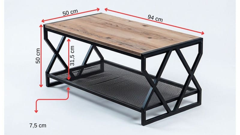 Senvo Rektangulärt Soffbord med Förvaring i Trä med Metallstativ - Mellanbrun - Möbler - Bord & matgrupper - Soffbord