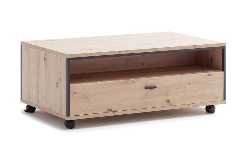 Shaginaw Soffbord 115 cm med Förvaring Låda+Hyllor på Hjul - Ekfärg/Antracit - Möbler - Bord & matgrupper - Soffbord