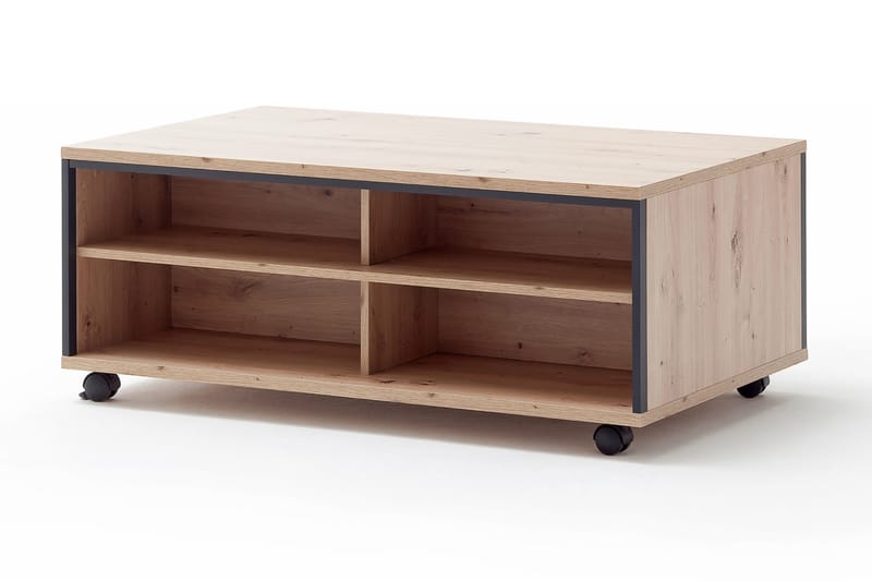Shaginaw Soffbord 115 cm med Förvaring Låda+Hyllor på Hjul - Ekfärg/Antracit - Möbler - Bord & matgrupper - Soffbord