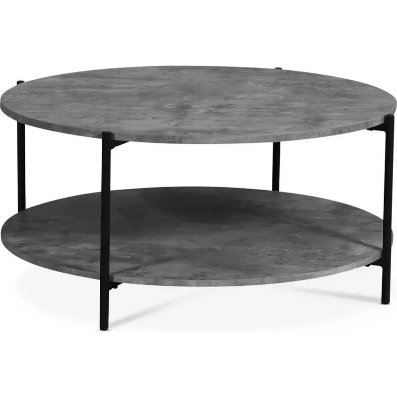 Shanghai runt soffbord Ø90 cm, Cementimitation med svart ram