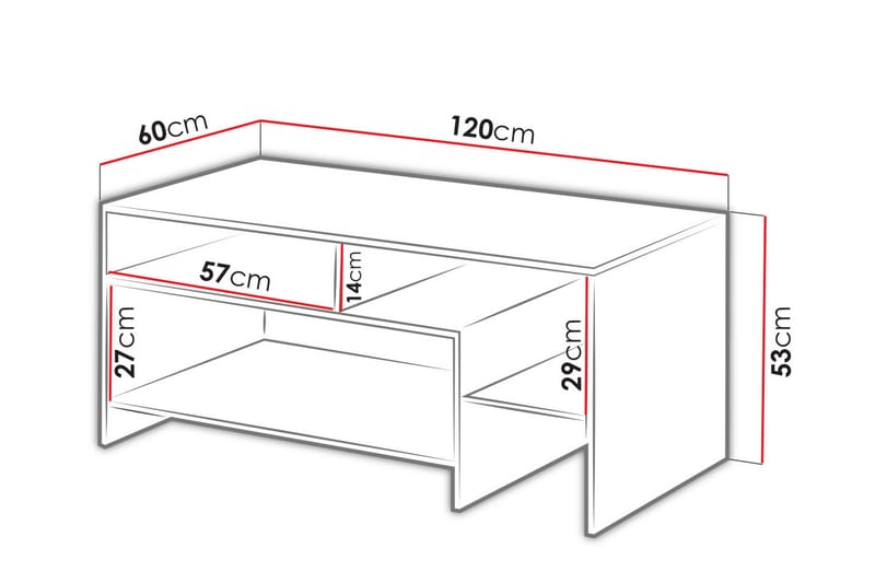 Shirley Soffbord 120 cm med Förvaring Hyllor - Vit/Ekfärg - Möbler - Bord & matgrupper - Soffbord