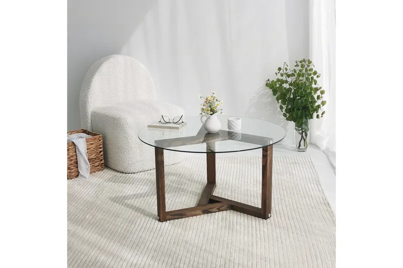 Sibas Soffbord 75 cm Runt - Valnöt/Glas - Möbler - Bord & matgrupper - Soffbord