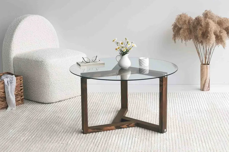 Sibas Soffbord 75 cm Runt - Valnöt/Glas - Möbler - Bord & matgrupper - Soffbord