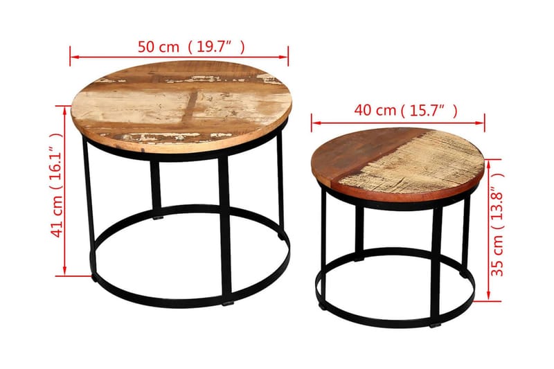 Soffbord 2 st återvunnet trä rund 40 cm/50 cm - Svart - Möbler - Bord & matgrupper - Soffbord