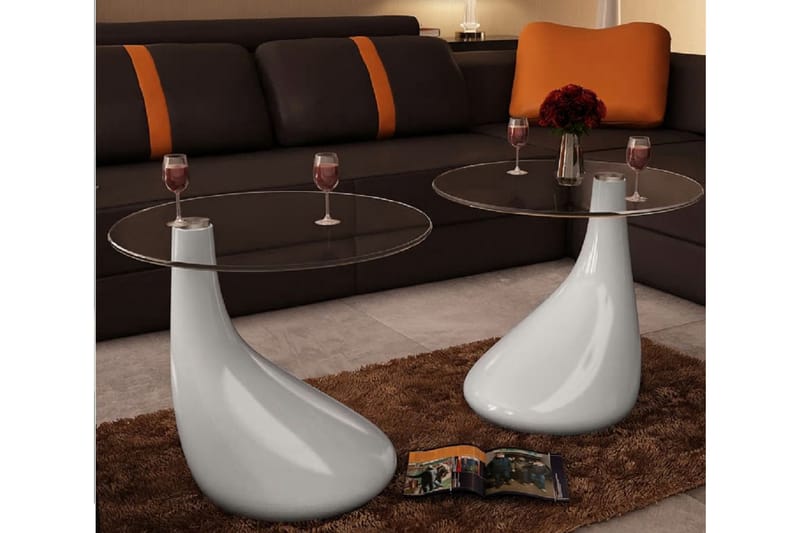 Soffbord 2 st med rund bordsskiva glas högglans vit - Vit - Möbler - Bord & matgrupper - Soffbord