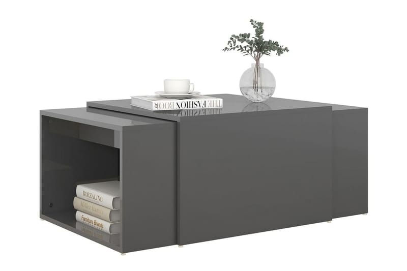 Soffbord 3 delar grå högglans 60x60x30 cm - Grå - Soffbord