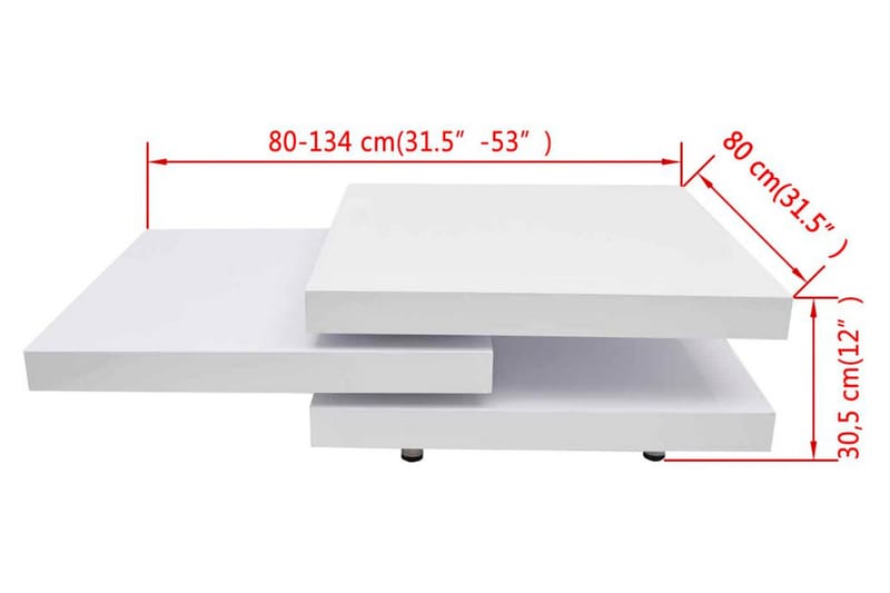Soffbord 3 nivåer i högglans vit - Vit - Soffbord