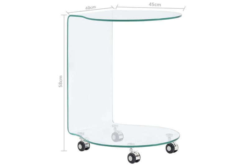 Soffbord 45x40x58 cm härdat glas - Transparent - Soffbord - Soffbord med hjul