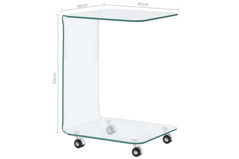 Soffbord 45x40x63 cm härdat glas - Transparent - Soffbord - Soffbord med hjul