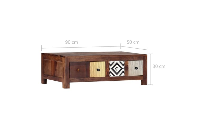 Soffbord 90x50x30 cm massivt sheshamträ - Valnötsbrun - Soffbord
