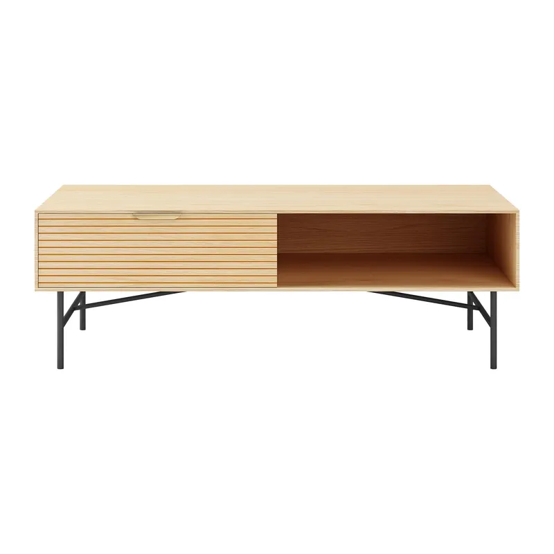 Soffbord Bassel 120x60x40 cm 3D-melamin - ljus trädekor med svarta ben/gyllene handtag - Möbler - Bord & matgrupper - Soffbord