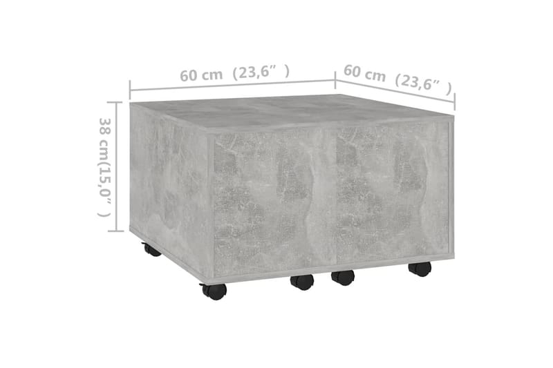 Soffbord betonggrå 60x60x38 cm spånskiva - Grå - Soffbord - Soffbord med hjul