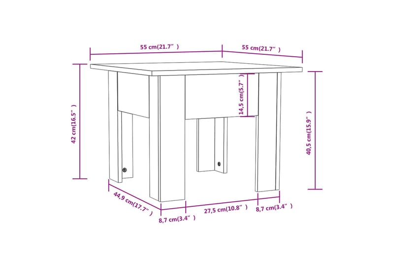 Soffbord brun ek 55x55x42 cm spånskiva - Brun - Soffbord