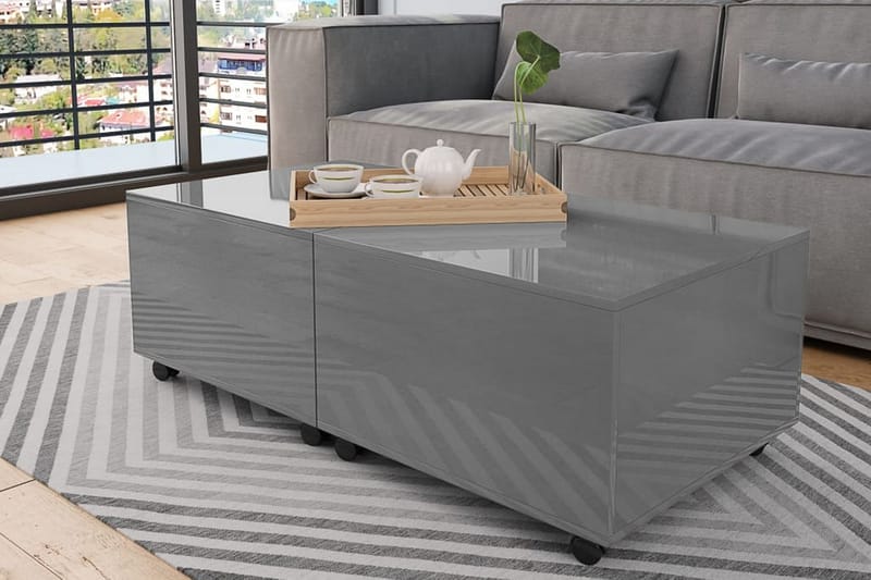 Soffbord grå högglans 120x60x35 cm - Grå - Soffbord - Soffbord med hjul