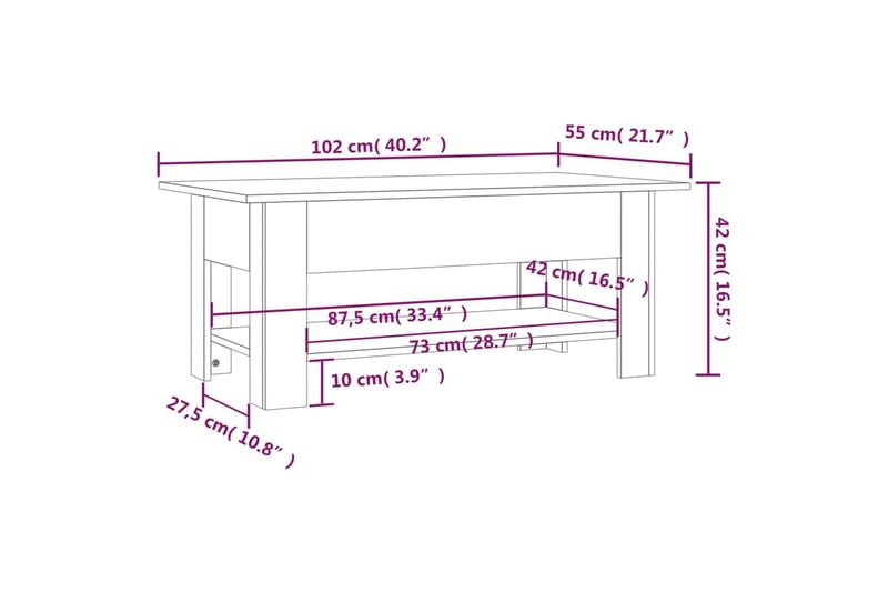 Soffbord grå sonoma-ek 102x55x42 cm spånskiva - Grå - Möbler - Bord & matgrupper - Soffbord