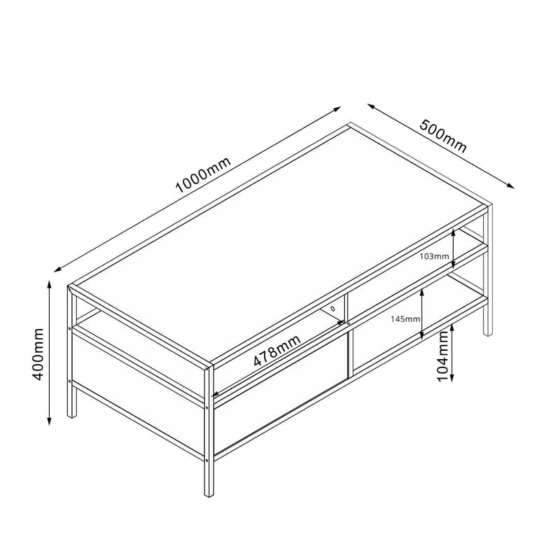 Soffbord Hedvig med en låda 100x50x40 cm - Ask/svart - Möbler - Bord & matgrupper - Soffbord