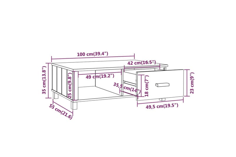 Soffbord honungsbrun 100x55x35 cm massiv furu - Brun - Soffbord