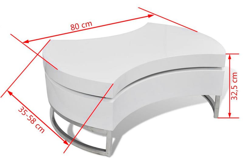 Soffbord justerbar form högglans vit - Vit - Soffbord