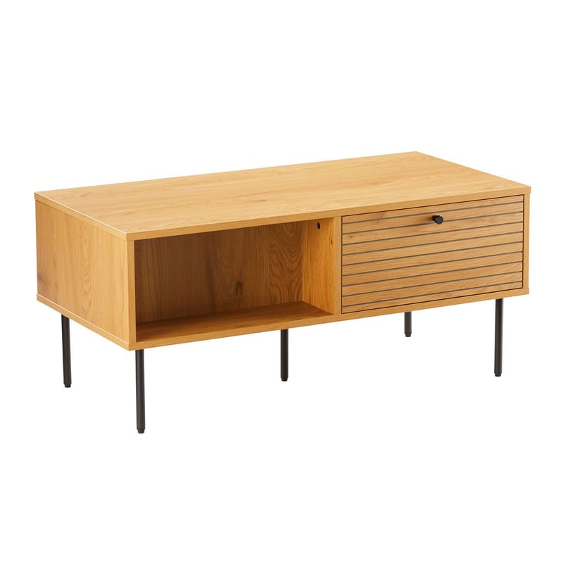 Soffbord Line 100x50x45 cm melamin med ekbark - melamin med ekbark; svarta MDF-fronter - Möbler - Bord & matgrupper - Soffbord