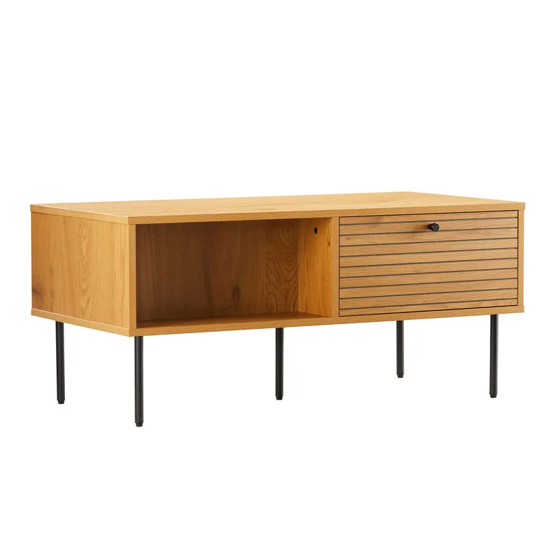 Soffbord Line 100x50x45 cm melamin med ekbark, melamin med ekbark; svarta MDF-fronter