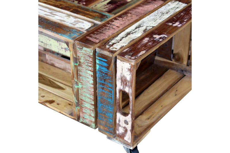 Soffbord massivt återvunnet trä 70x70x35 cm - Flerfärgad - Soffbord med hjul - Soffbord