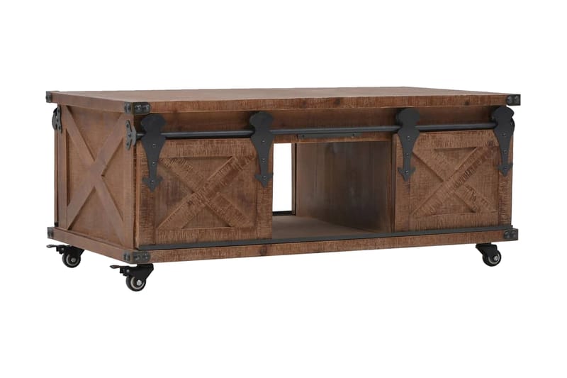 Soffbord massivt granträ 91x51x38 cm brun - Brun - Soffbord - Soffbord med hjul